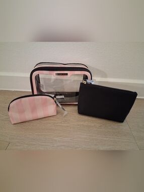 Victoria's Secret Clear Cosmetic Case Set - Pink & Black